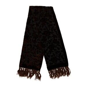 Vintage Yves Saint Laurent‎ Silk Printed Scarf Brown Black Floral Pashmina Shawl
